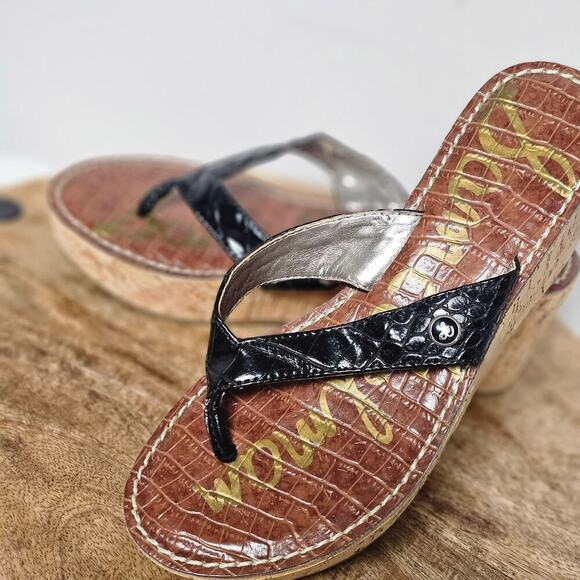 Sam Edelman Black Wedge Sandal Size 8.5 Vacation Beach Summer Romy Neutral - Picture 2 of 7